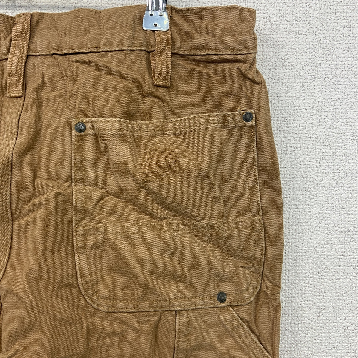 ノーブランド　ダブルニーペインターパンツ　ダックパンツ　ジップフライ　キャメル　古着