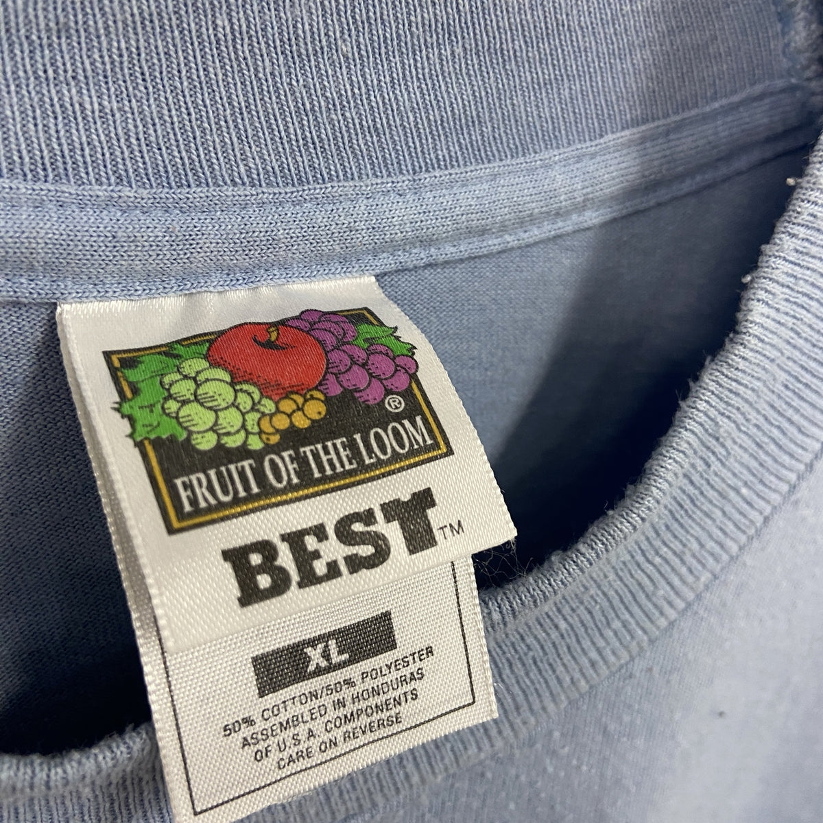 90s　Fruit of the Loom　フルーツオブザルーム　HOOK　フック　半袖Tシャツ　シングルステッチ　ヴィンテージ　青　ブルー　XLサイズ　古着