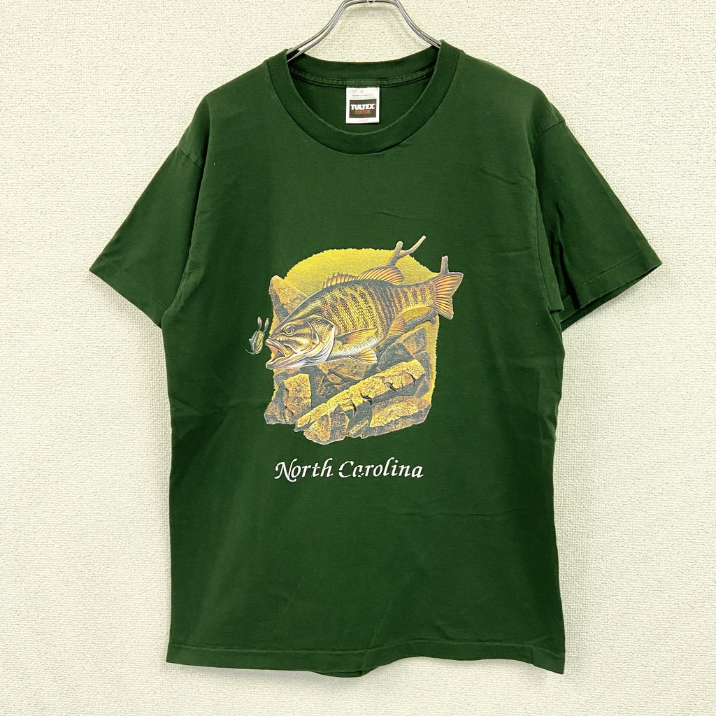 TULTEX　タルテックス　半袖プリントTシャツ　シングルステッチ　ヴィンテージ　緑　グリーン　Lサイズ カットソー メンズ コットン 古着