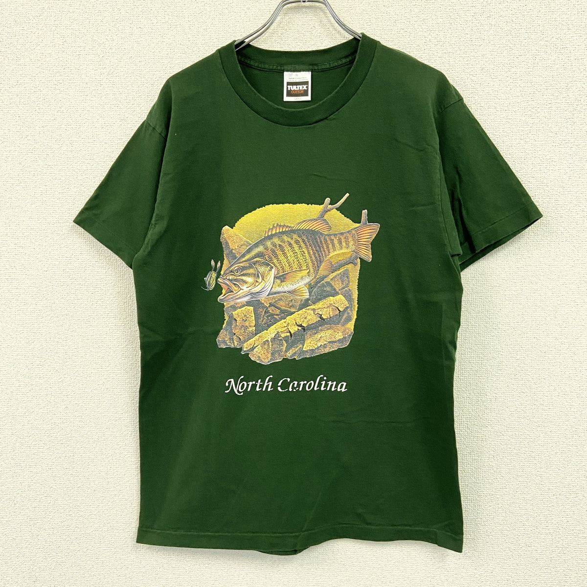 TULTEX　タルテックス　半袖プリントTシャツ　シングルステッチ　ヴィンテージ　緑　グリーン　Lサイズ カットソー メンズ コットン 古着
