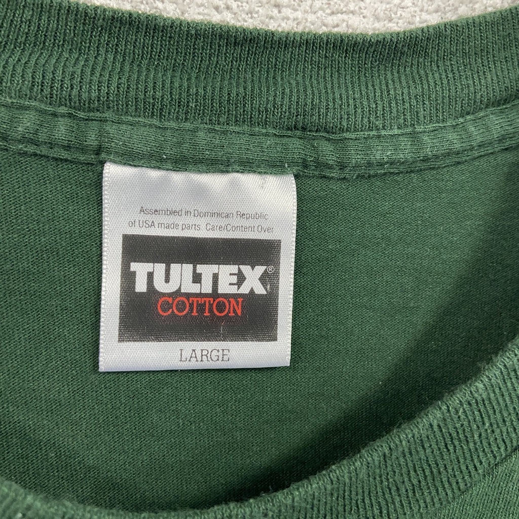 TULTEX　タルテックス　半袖プリントTシャツ　シングルステッチ　ヴィンテージ　緑　グリーン　Lサイズ カットソー メンズ コットン 古着