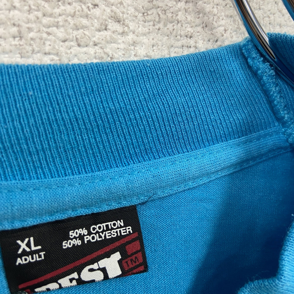 FRUIT OF THE LOOM　フルーツオブザルーム　半袖プリントTシャツ　シングルステッチ　ヴィンテージ　青　ブルー　XLサイズ カットソー メンズ コットン 古着