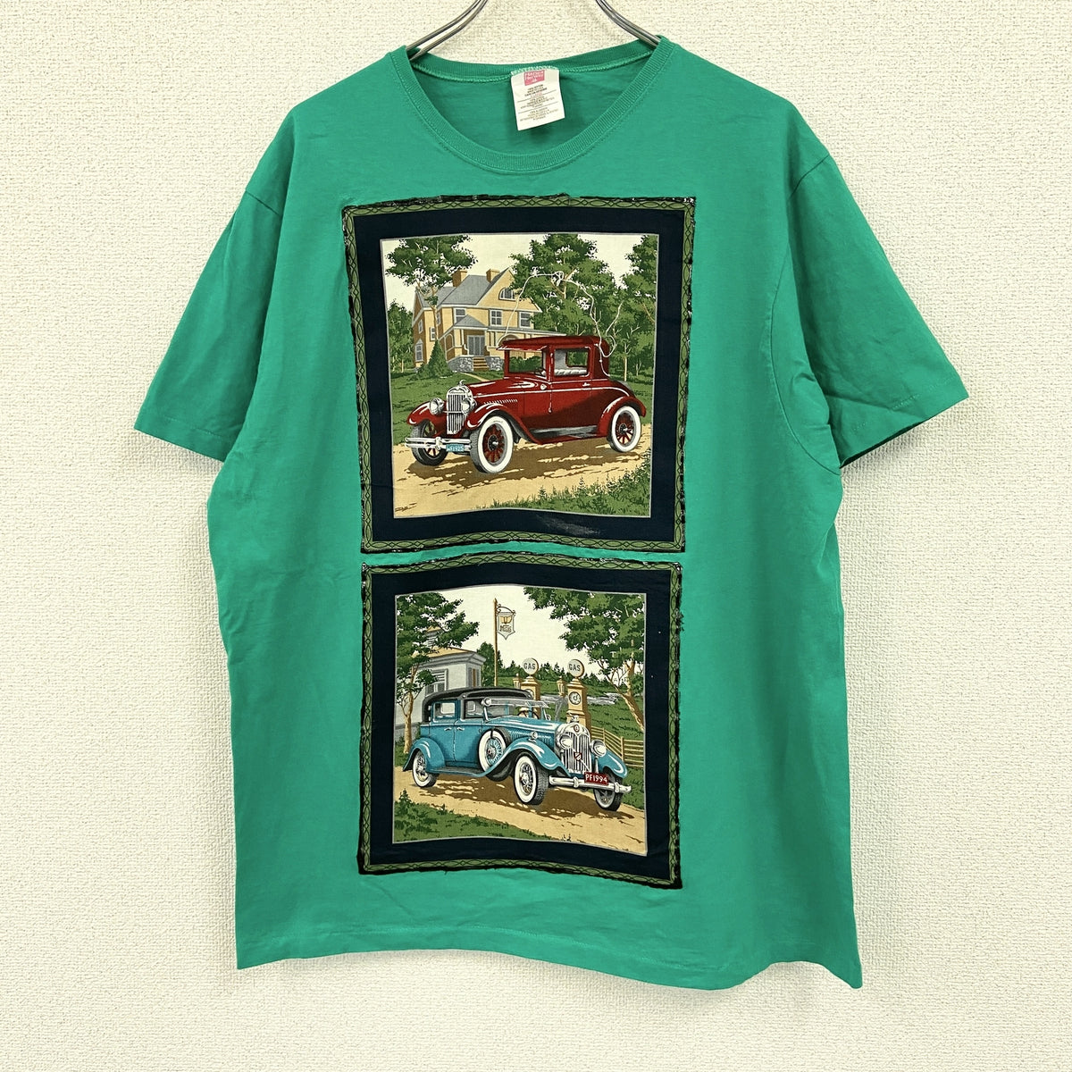 Hanes　ヘインズ　半袖プリントTシャツ　シングルステッチ　ヴィンテージ　青　ターコイズブルー　XLサイズ　古着