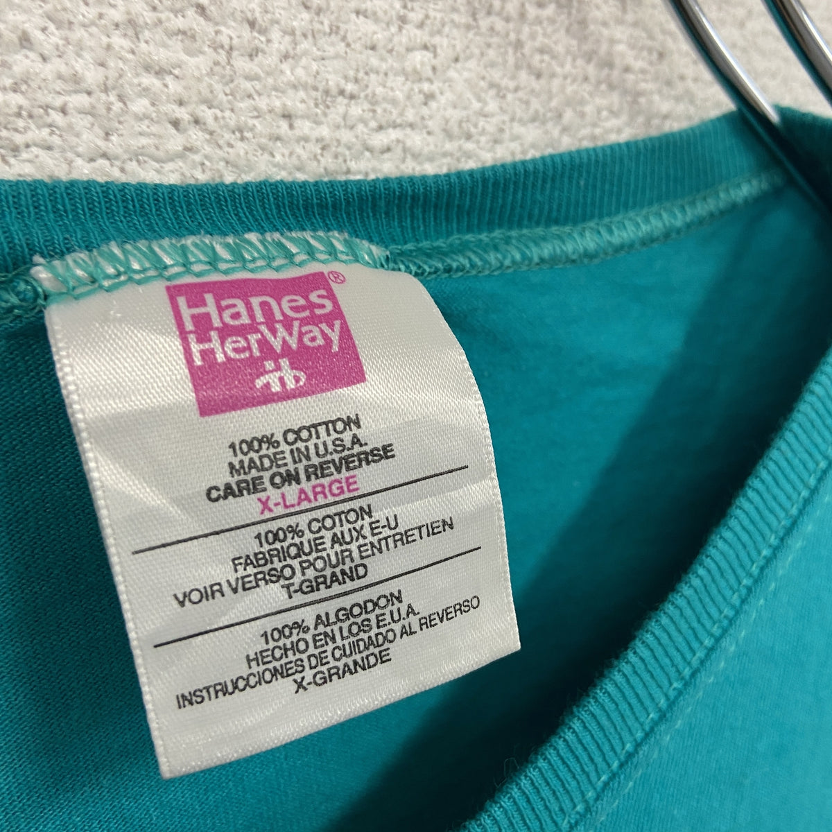 Hanes　ヘインズ　半袖プリントTシャツ　シングルステッチ　ヴィンテージ　青　ターコイズブルー　XLサイズ　古着