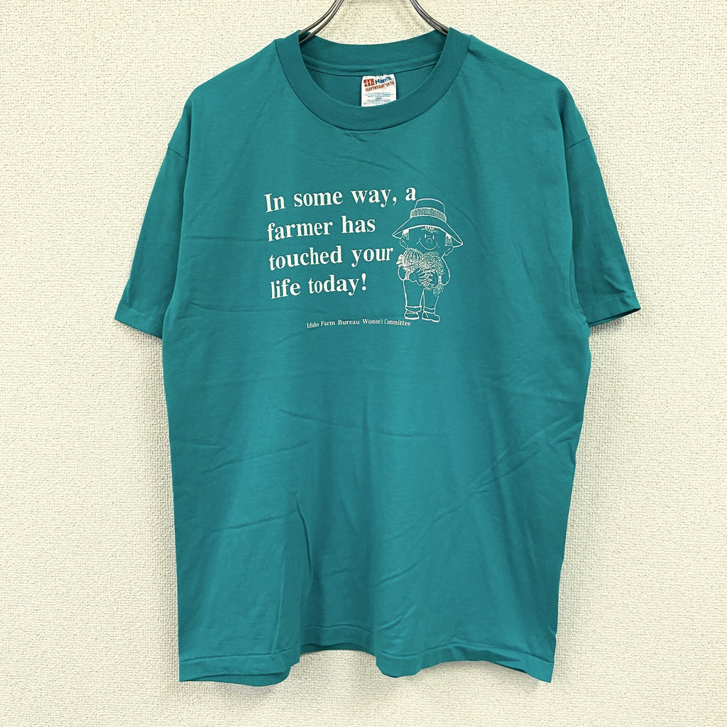Hanes　ヘインズ　半袖プリントTシャツ　シングルステッチ　ヴィンテージ　青　ブルー　Lサイズ カットソー メンズ コットン 古着
