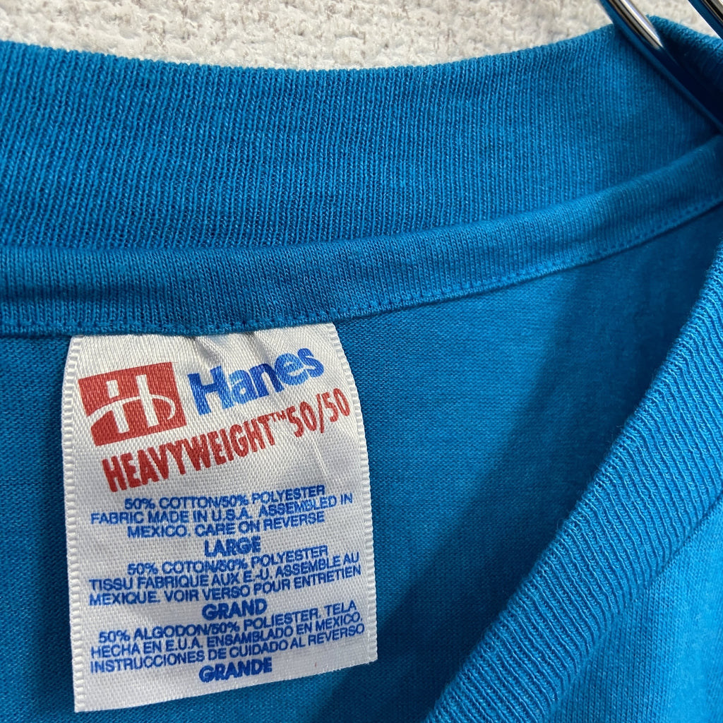 Hanes　ヘインズ　半袖プリントTシャツ　シングルステッチ　ヴィンテージ　青　ブルー　Lサイズ カットソー メンズ コットン 古着