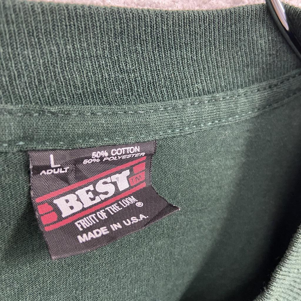 FRUIT OF THE LOOM　フルーツオブザルーム　半袖プリントTシャツ　シングルステッチ　ヴィンテージ　緑　グリーン　Lサイズ　古着