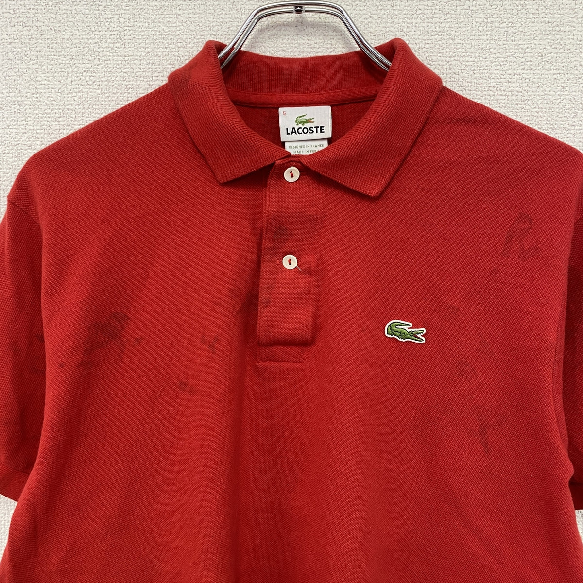 LACOSTE　ラコステ　半袖ポロシャツ　刺ロゴ　赤　レッド　5サイズ　古着