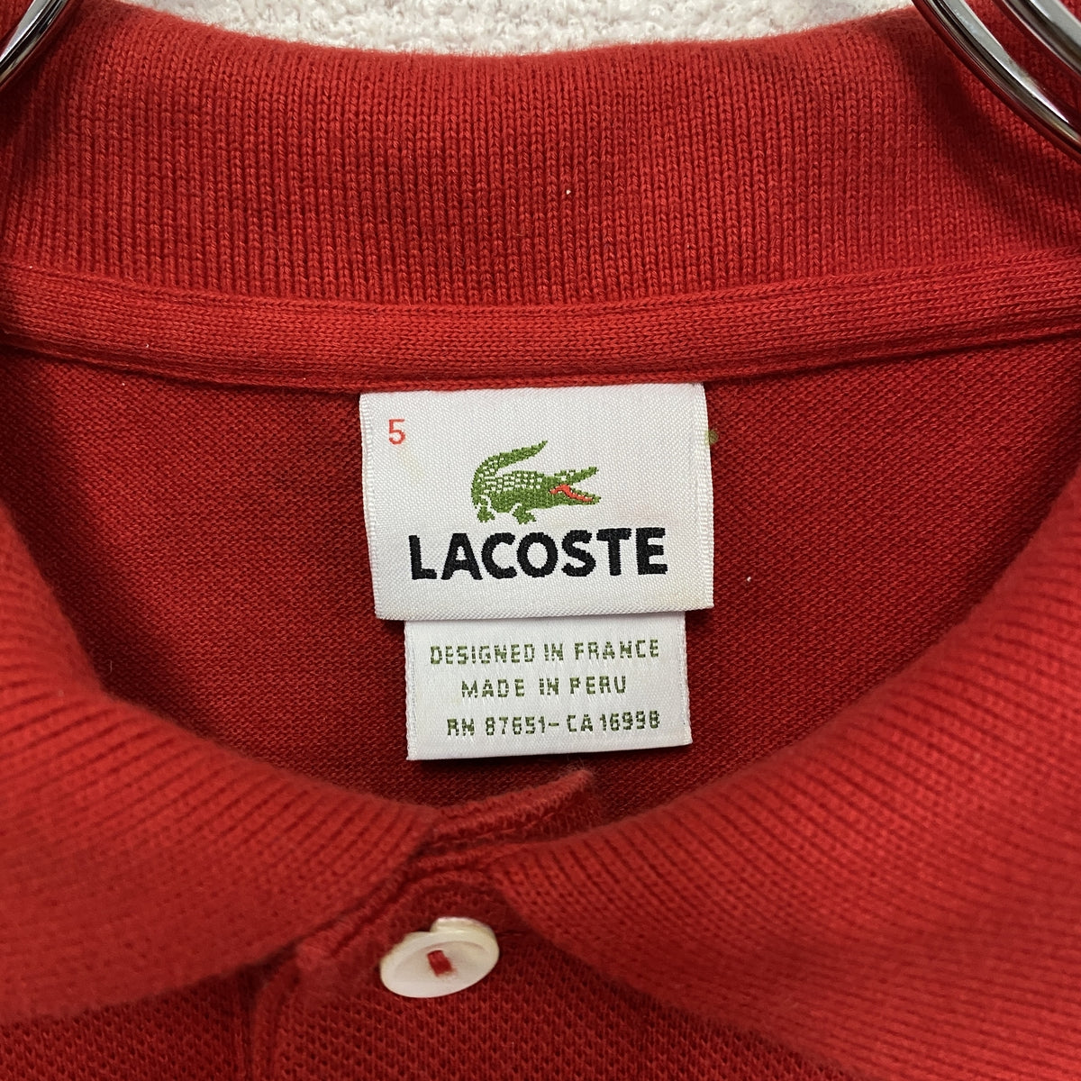 LACOSTE　ラコステ　半袖ポロシャツ　刺ロゴ　赤　レッド　5サイズ　古着
