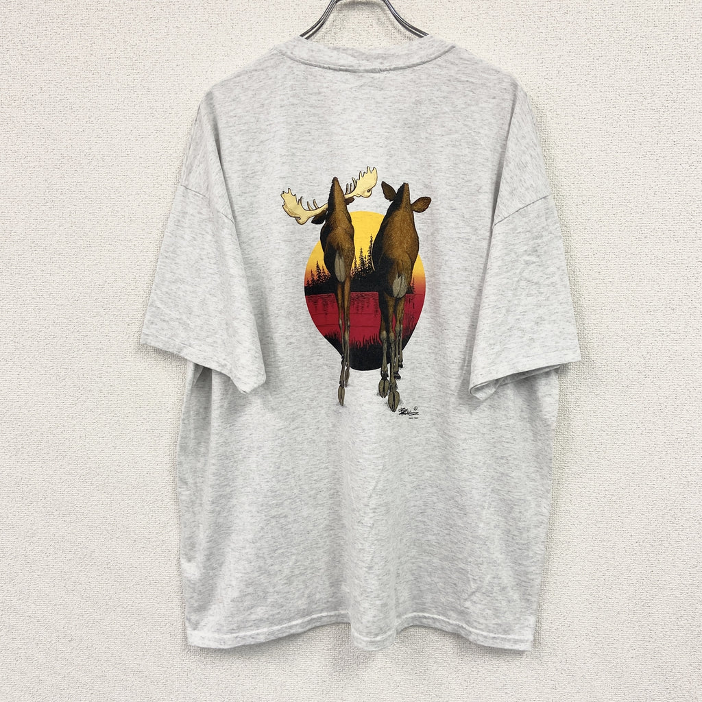 Hanes　ヘインズ　半袖プリントTシャツ　シングルステッチ　ヴィンテージ　霜降りグレー　XXLサイズ　古着