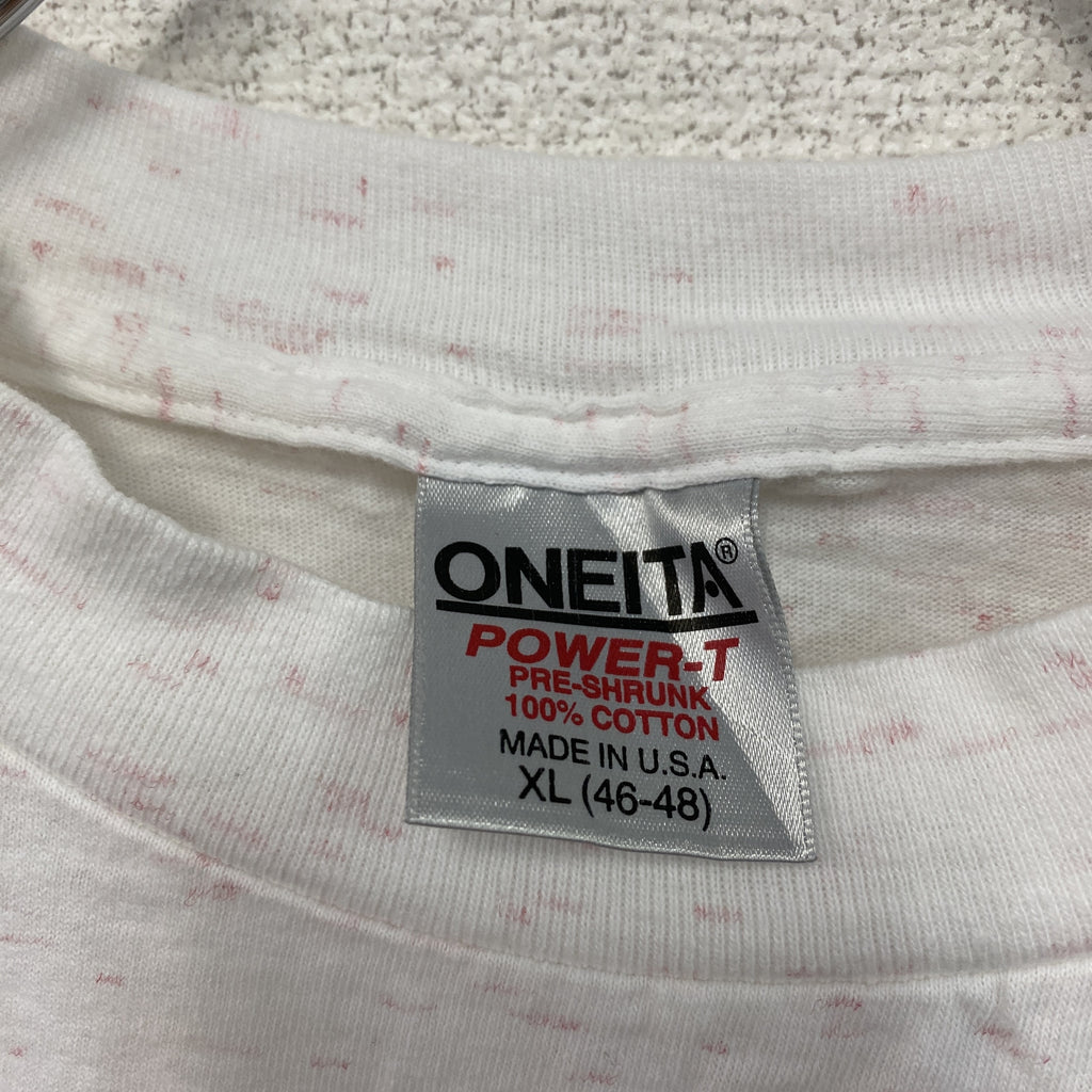 ONEITA　オニータ　半袖プリントTシャツ　シングルステッチ　ヴィンテージ　白　ホワイト　XLサイズ　古着