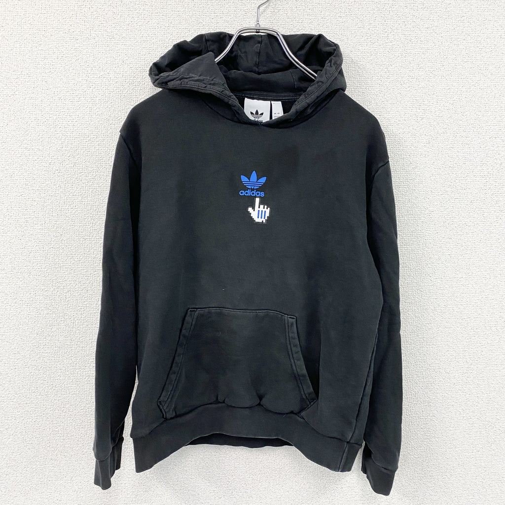adidas　アディダス　スウェットパーカー/フーディー　黒　ブラック　Sサイズ　古着
