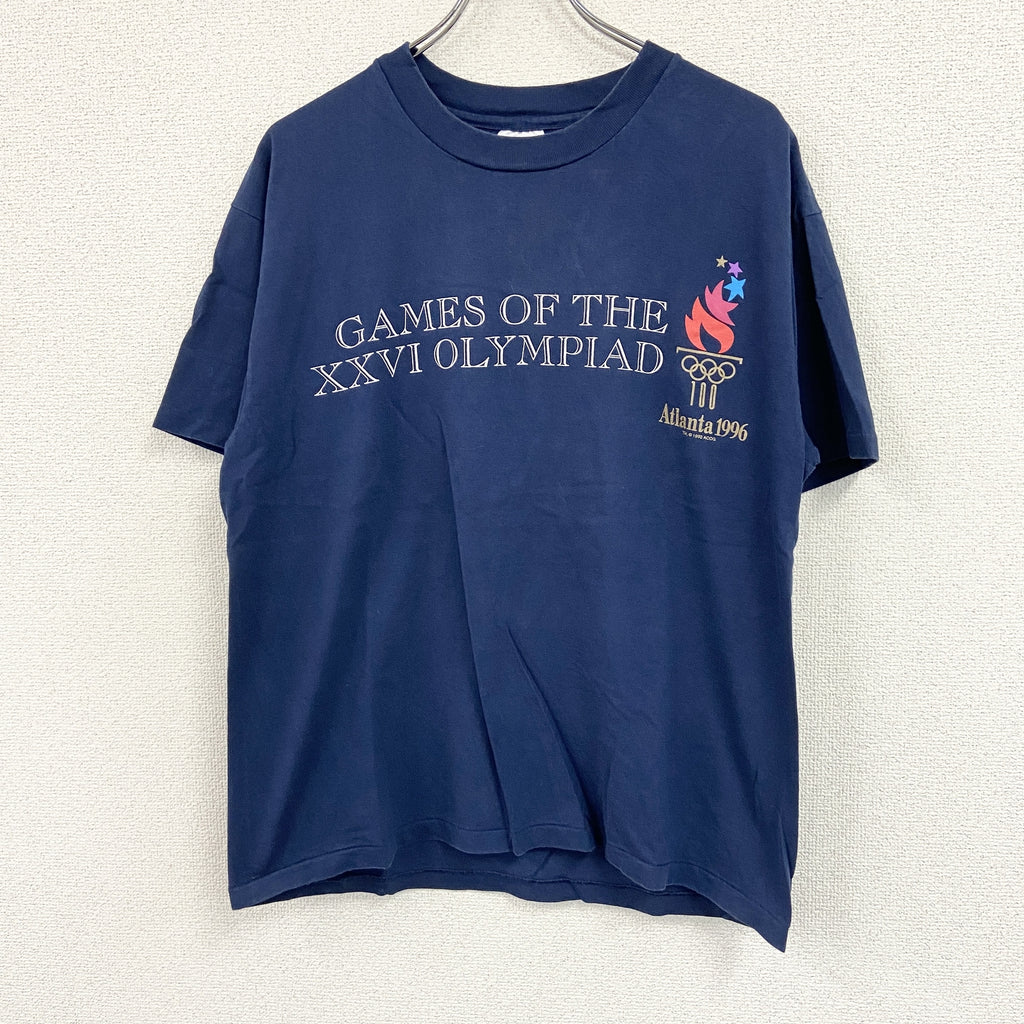 Hanes　ヘインズ　半袖プリントTシャツ　シングルステッチ　ヴィンテージ　紺　ネイビー　Lサイズ カットソー メンズ コットン 古着