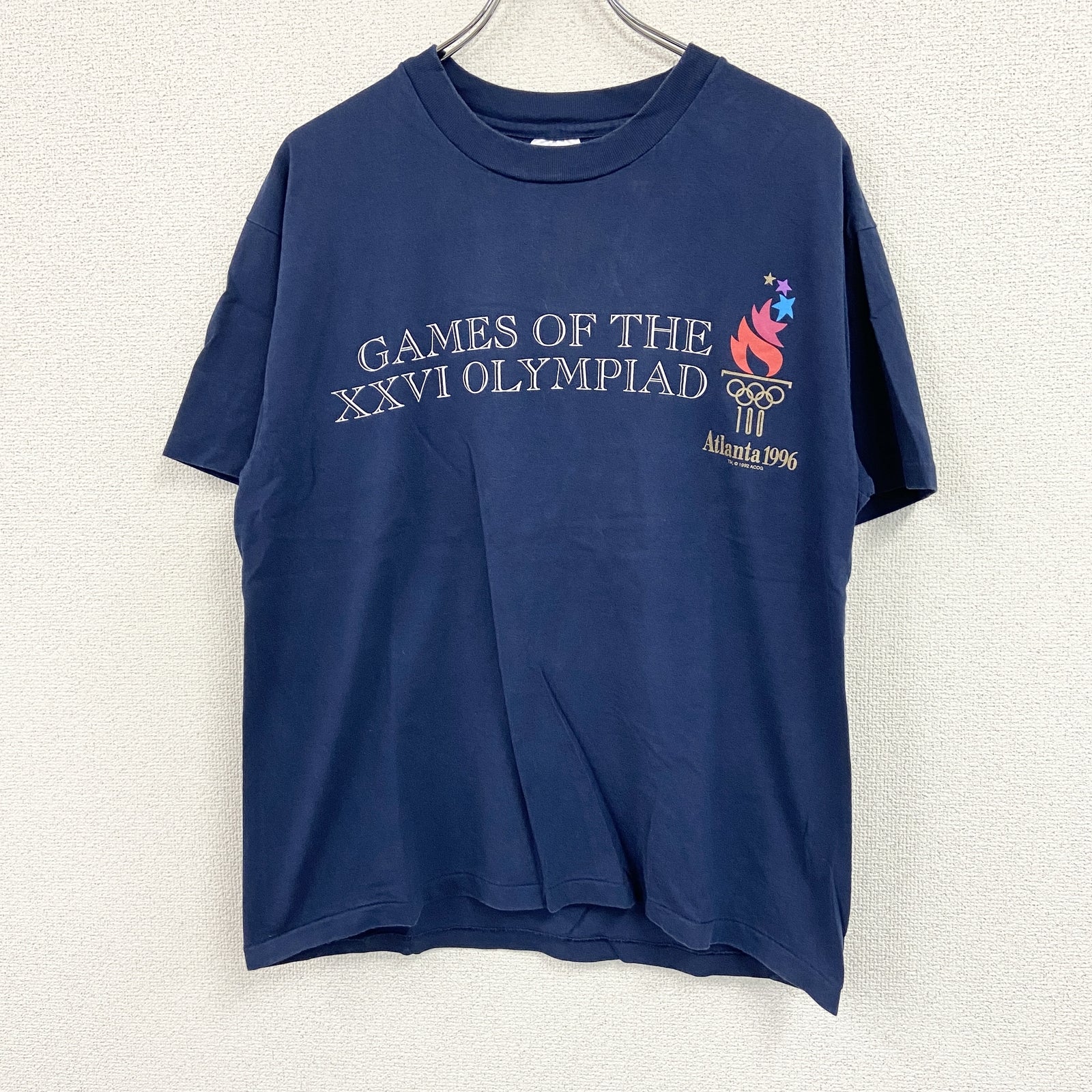 Hanes　ヘインズ　半袖プリントTシャツ　シングルステッチ　ヴィンテージ　紺　ネイビー　Lサイズ カットソー メンズ コットン 古着