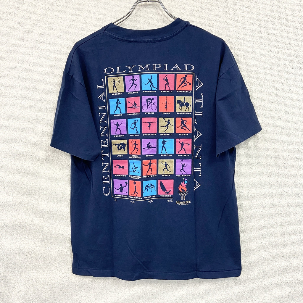 Hanes　ヘインズ　半袖プリントTシャツ　シングルステッチ　ヴィンテージ　紺　ネイビー　Lサイズ カットソー メンズ コットン 古着