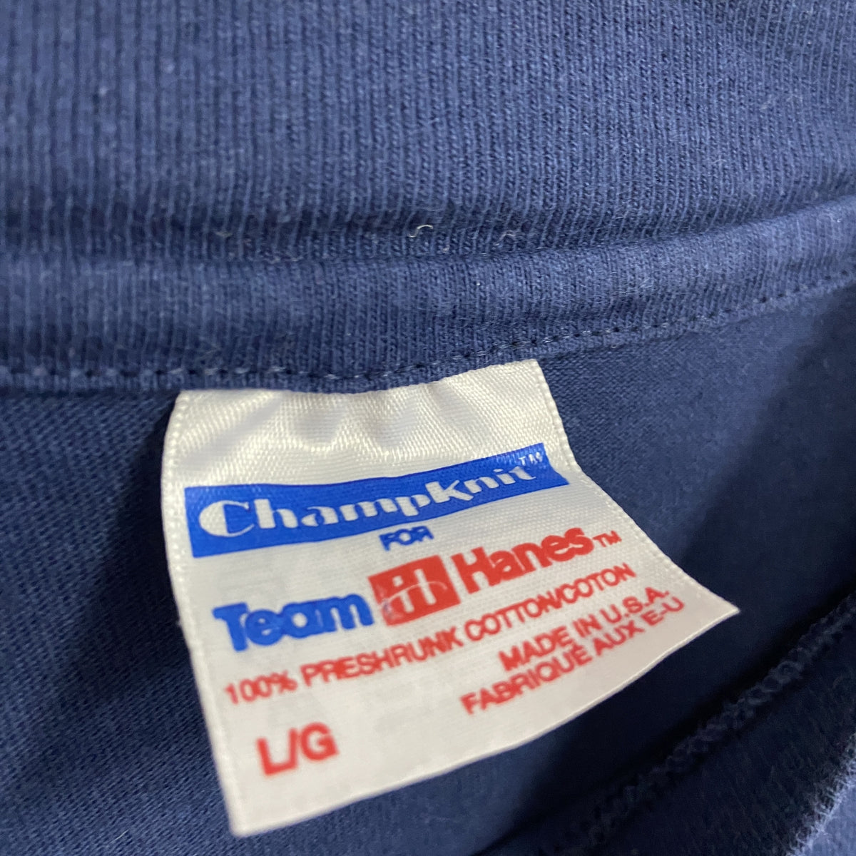 Hanes　ヘインズ　半袖プリントTシャツ　シングルステッチ　ヴィンテージ　紺　ネイビー　Lサイズ カットソー メンズ コットン 古着