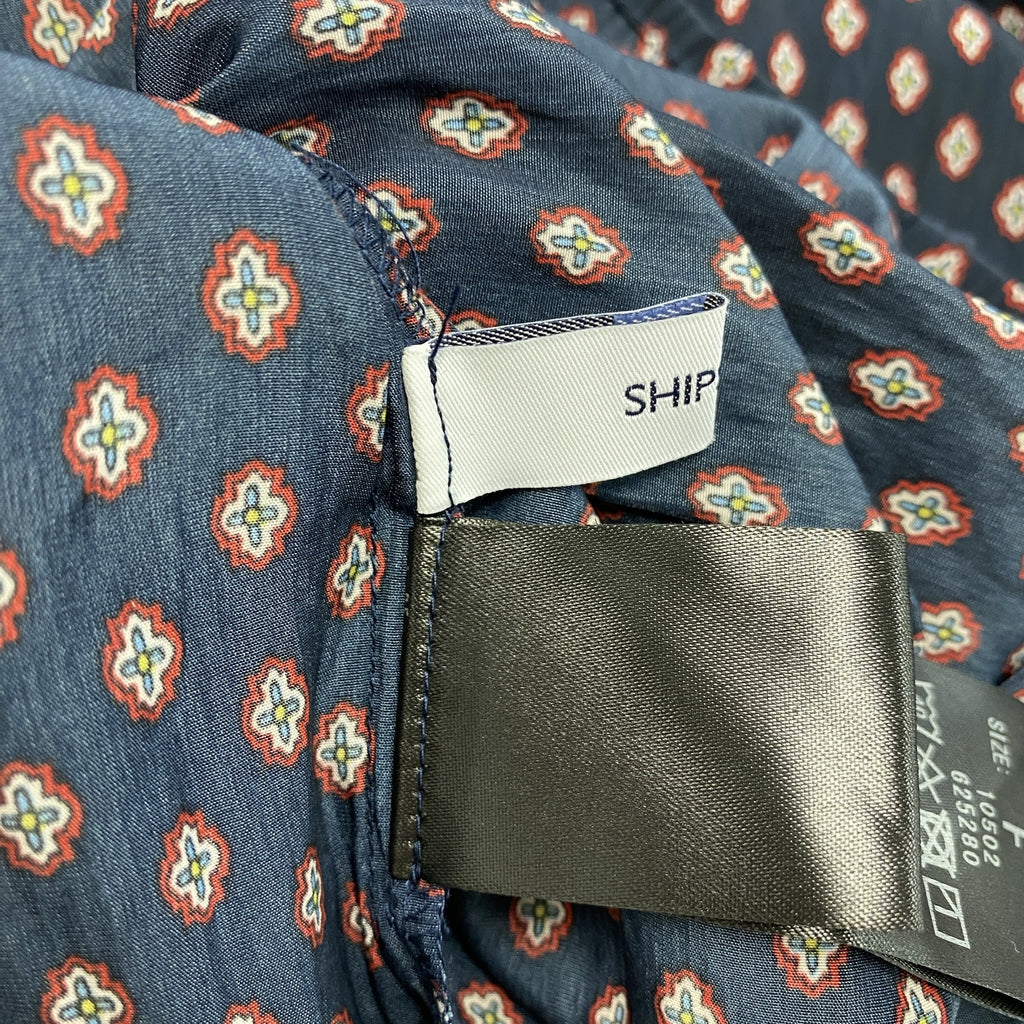 SHIPS　シップス　長袖ワンピース　総柄　紺　ネイビー　Fサイズ　古着