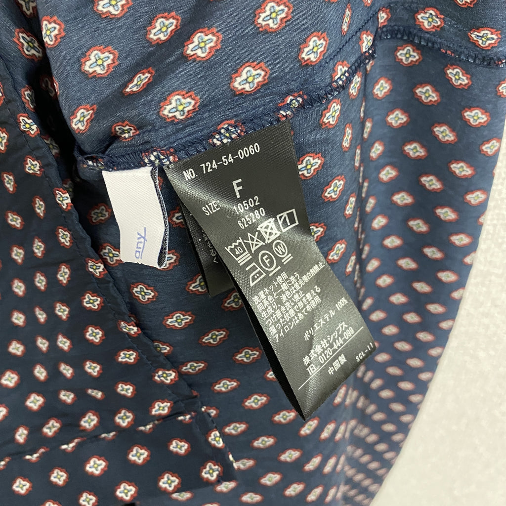 SHIPS　シップス　長袖ワンピース　総柄　紺　ネイビー　Fサイズ　古着