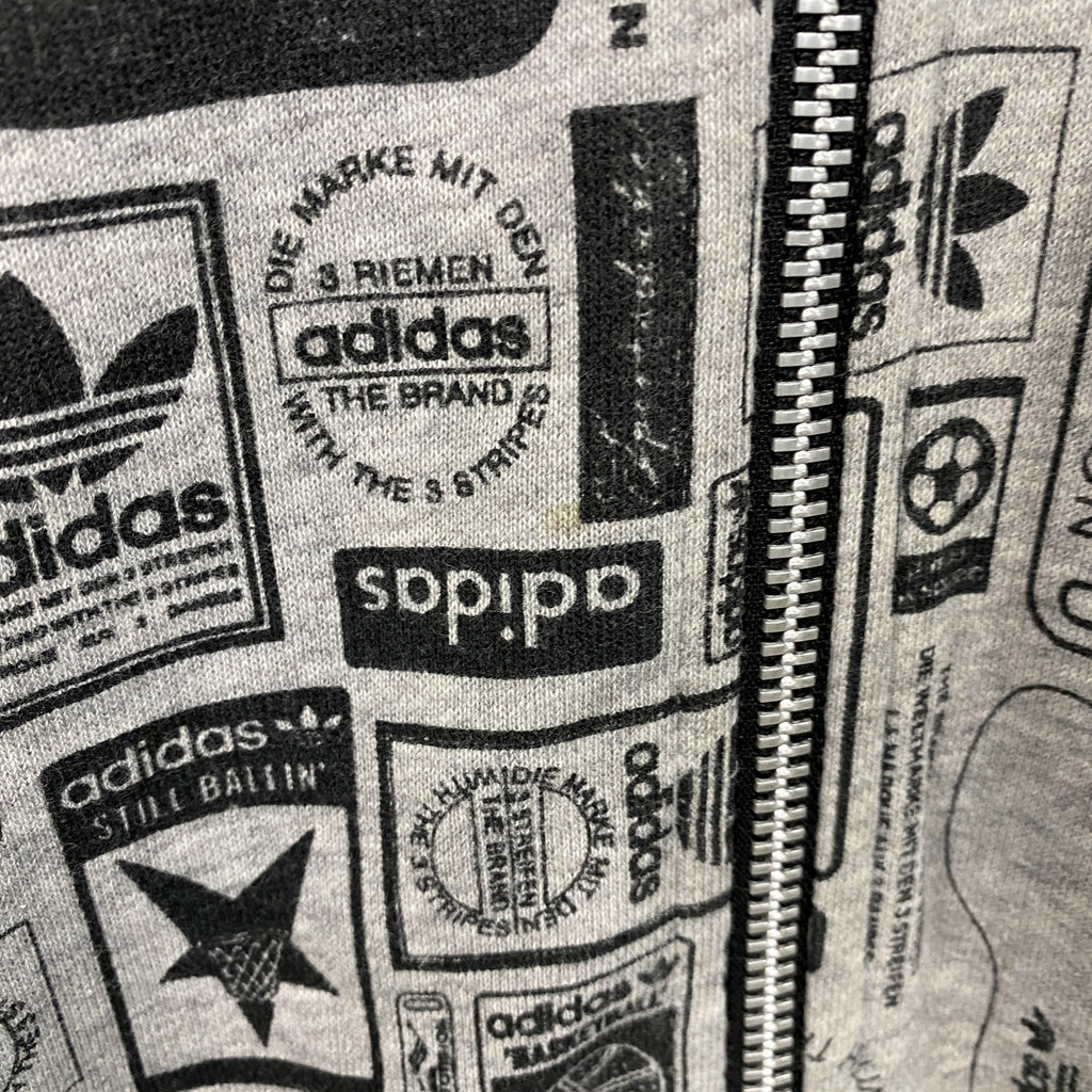 adidas　アディダス　フルジップパーカー/フーディー　総柄　グレー　XSサイズ　古着