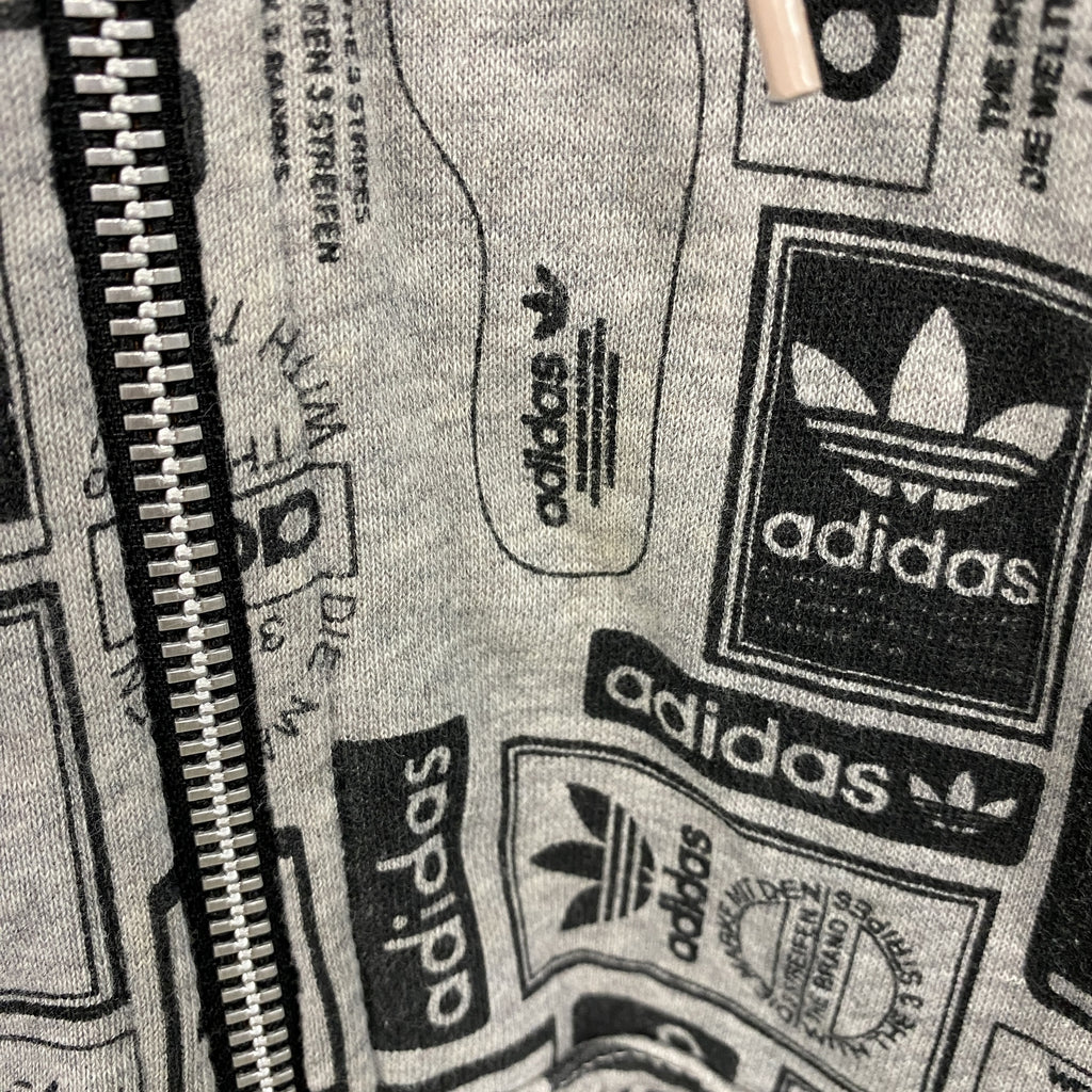 adidas　アディダス　フルジップパーカー/フーディー　総柄　グレー　XSサイズ　古着