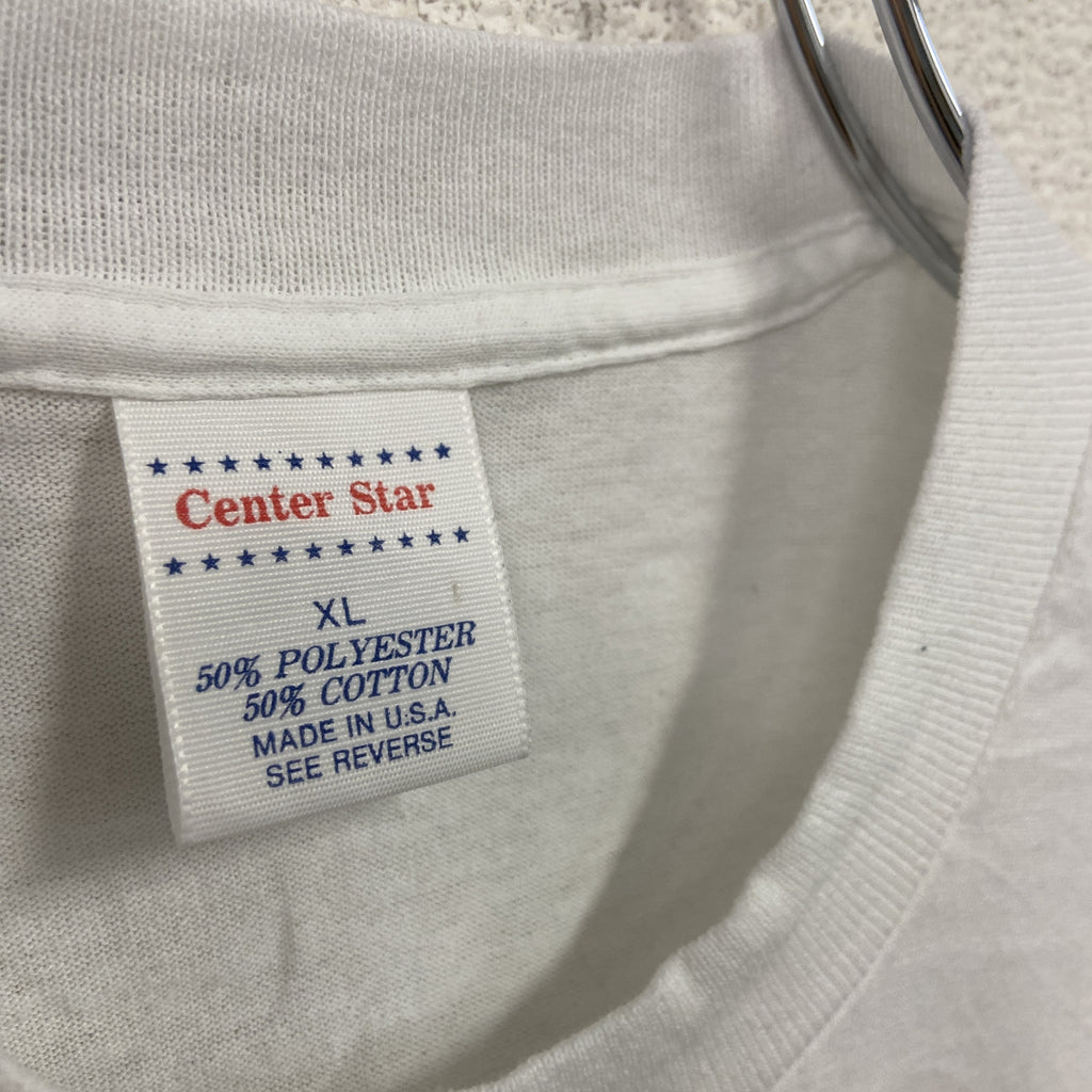 Center Star　半袖プリントTシャツ　シングルステッチ　ヴィンテージ　白　ホワイト　XLサイズ カットソー メンズ コットン 古着