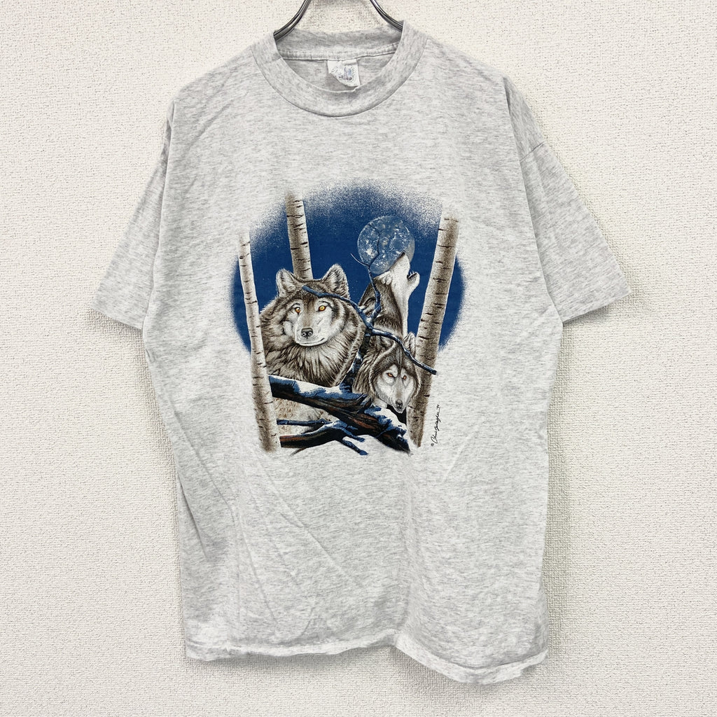 半袖プリントTシャツ　シングルステッチ　ヴィンテージ　霜降りグレー　XLサイズ　古着