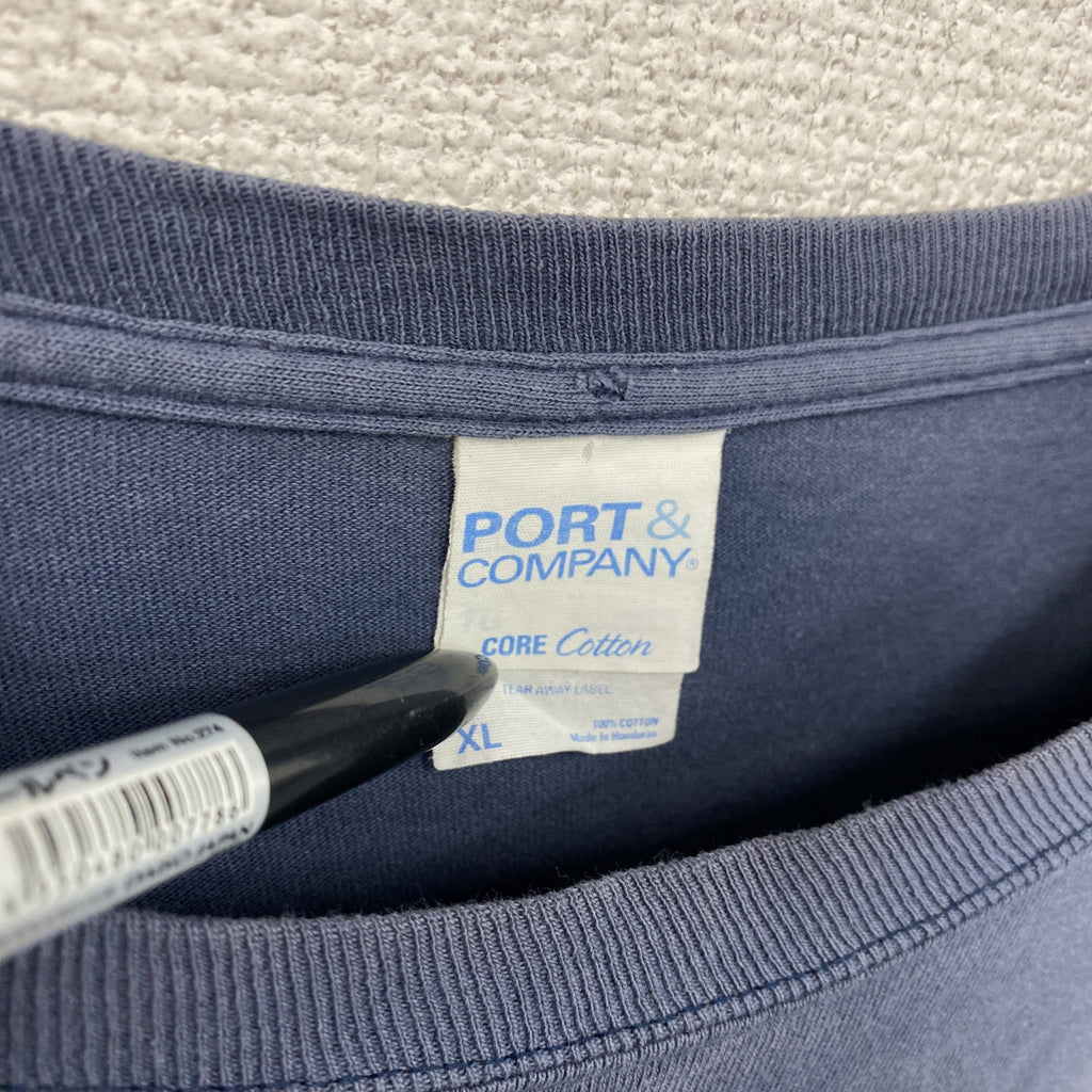 PORT&COMPANY　半袖プリントTシャツ　紺　ネイビー　XLサイズ カットソー メンズ コットン 古着
