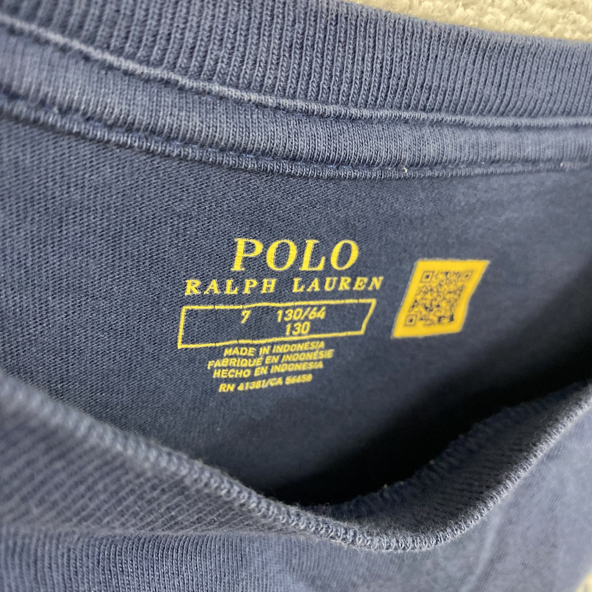 POLO RALPH LAUREN　ポロラルフローレン　半袖Tシャツ　刺ロゴ　紺　ネイビー　130サイズ　古着