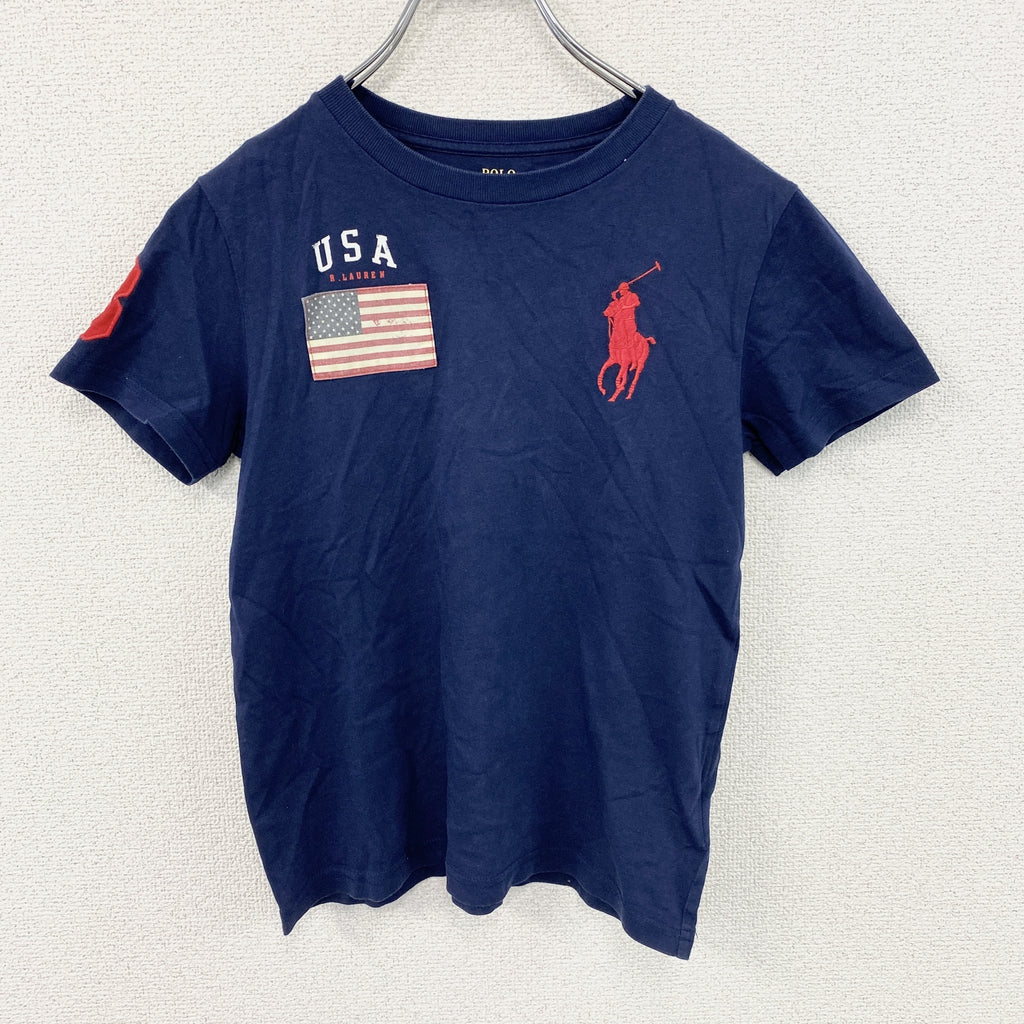POLO RALPH LAUREN　ポロラルフローレン　半袖Tシャツ　刺ロゴ　紺　ネイビー　130サイズ　古着