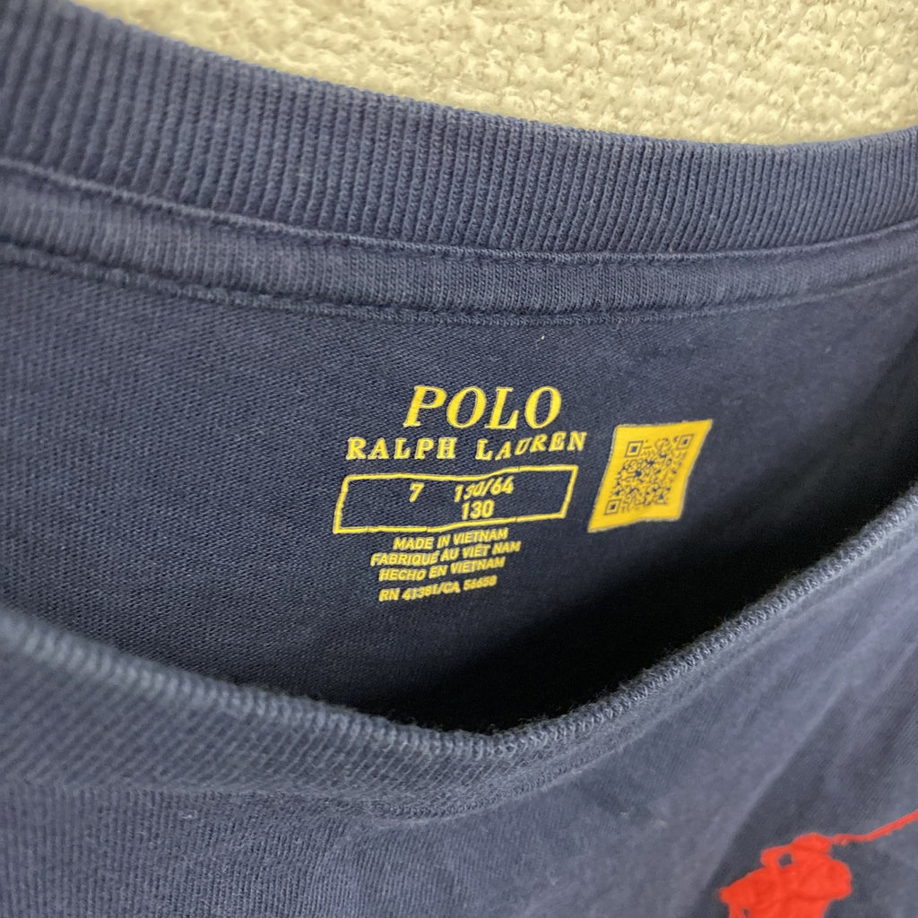 POLO RALPH LAUREN　ポロラルフローレン　半袖Tシャツ　刺ロゴ　紺　ネイビー　130サイズ　古着