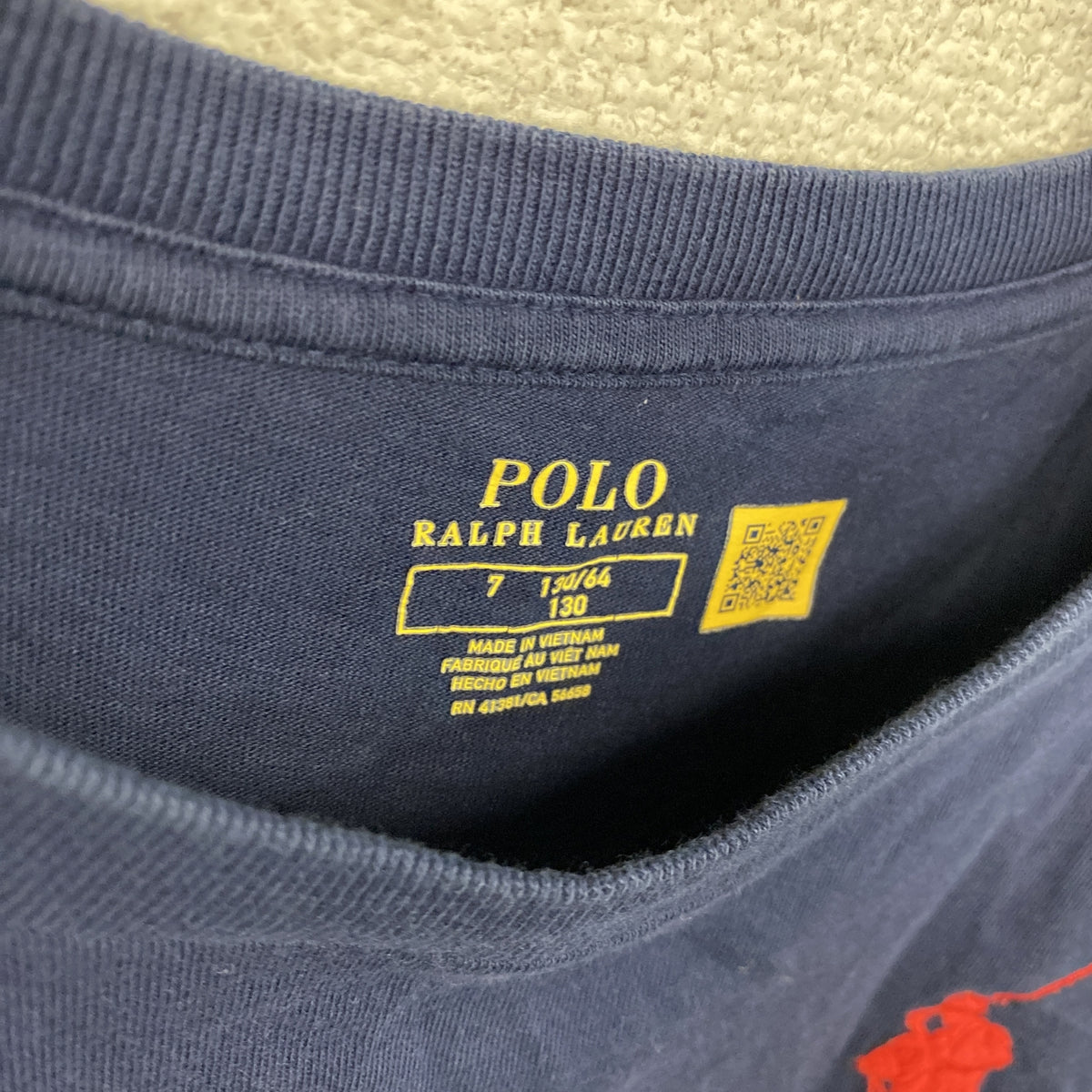 POLO RALPH LAUREN　ポロラルフローレン　半袖Tシャツ　刺ロゴ　紺　ネイビー　130サイズ　古着