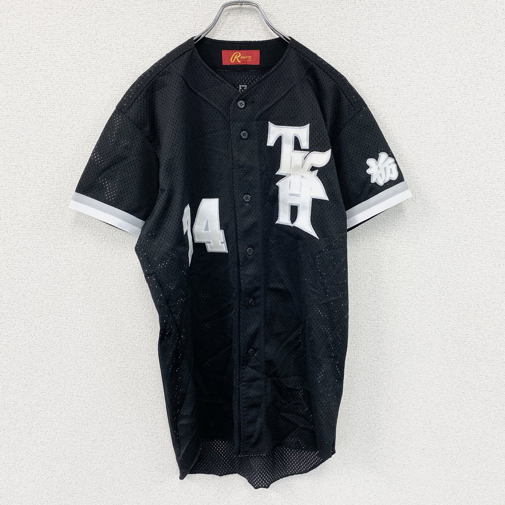 Rawlings　ローリングス　asics　アシックス　半袖シャツ　ベースボールシャツ/ユニフォームシャツ　野球　黒　ブラック　XOサイズ　古着