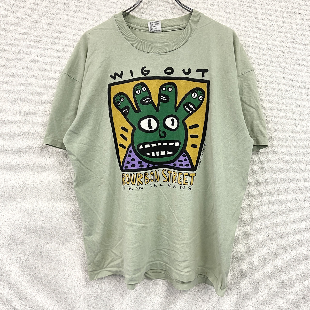 半袖プリントTシャツ　シングルステッチ　ヴィンテージ　緑　ライトグリーン　XLサイズ カットソー メンズ コットン 古着