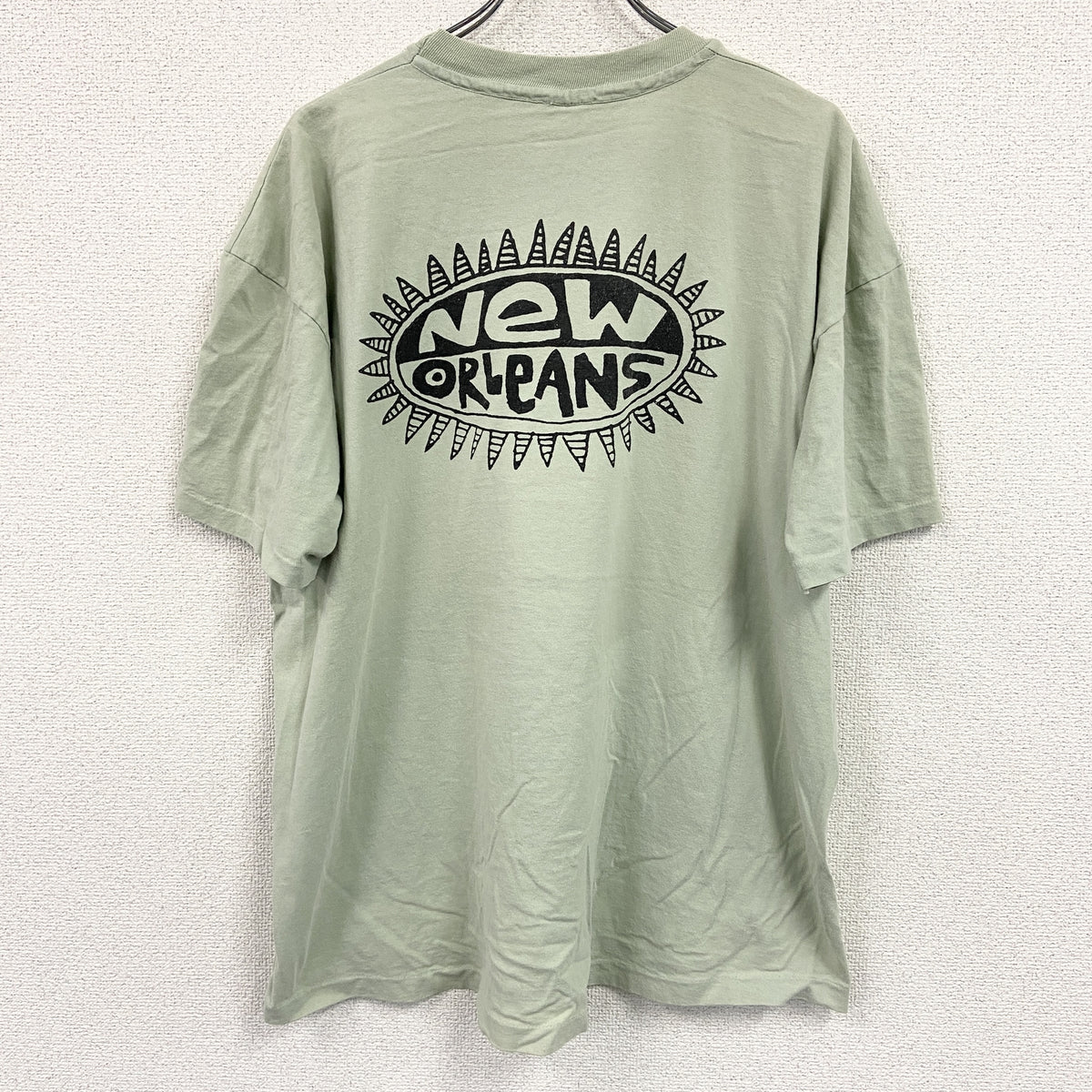 半袖プリントTシャツ　シングルステッチ　ヴィンテージ　緑　ライトグリーン　XLサイズ カットソー メンズ コットン 古着