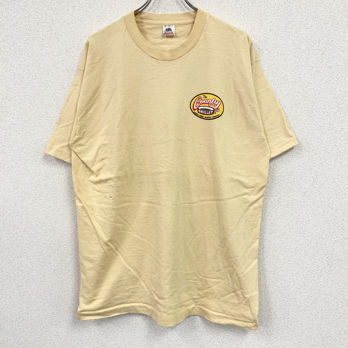 FRUIT OF THE LOOM　フルーツオブザルーム　半袖プリントTシャツ　シングルステッチ　ヴィンテージ　黄色　ライトイエロー　XLサイズ カットソー メンズ コットン 古着