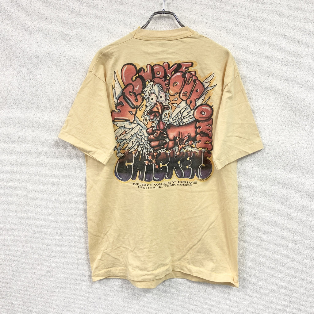 FRUIT OF THE LOOM　フルーツオブザルーム　半袖プリントTシャツ　シングルステッチ　ヴィンテージ　黄色　ライトイエロー　XLサイズ カットソー メンズ コットン 古着