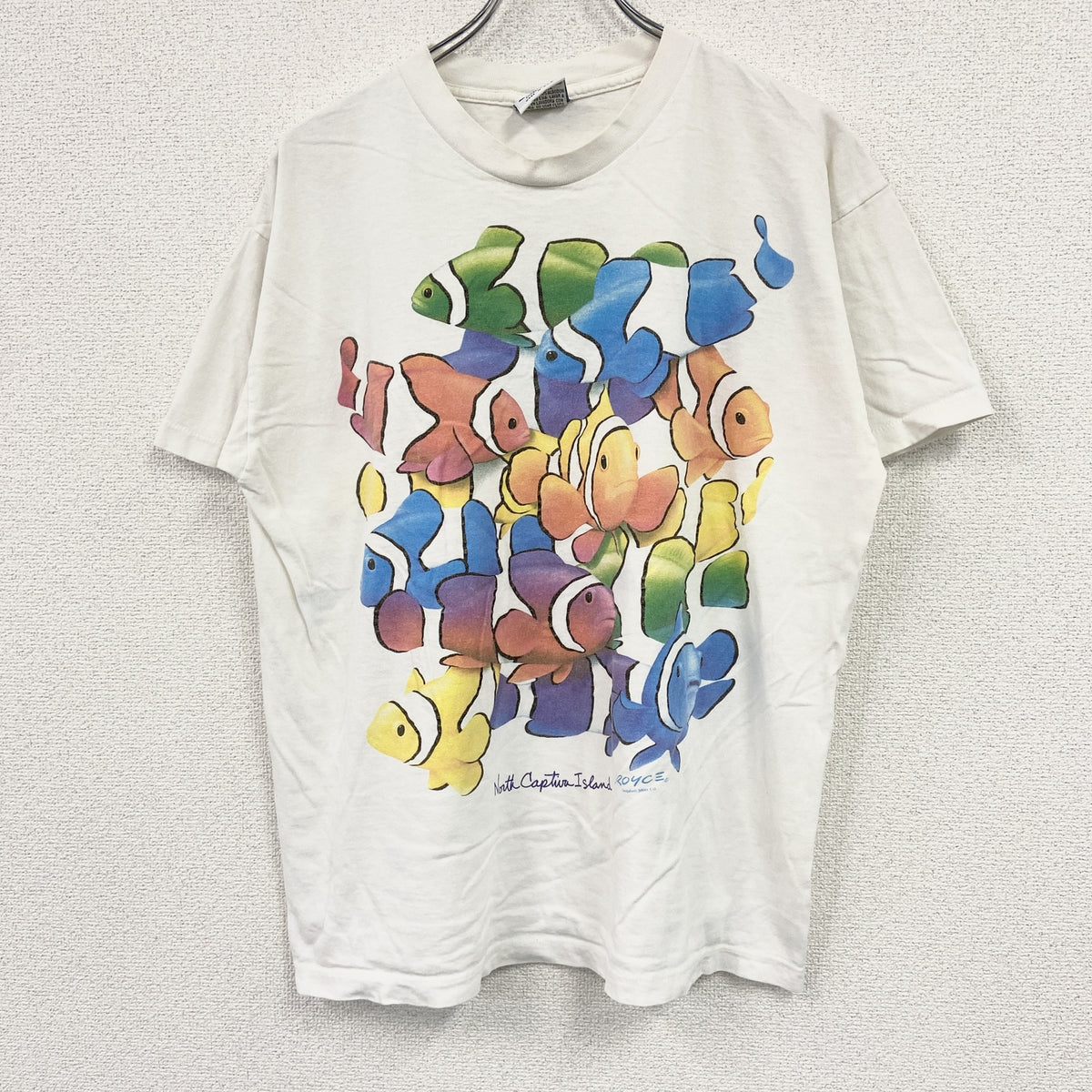 DOLPHIN ドルフィン　半袖プリントTシャツ　シングルステッチ　白　ホワイト　Lサイズ カットソー メンズ 古着
