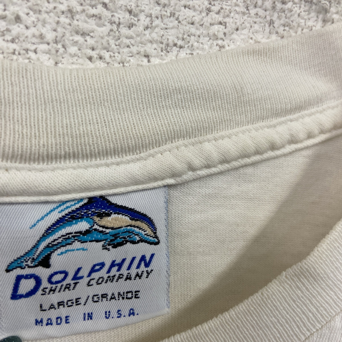 DOLPHIN ドルフィン　半袖プリントTシャツ　シングルステッチ　白　ホワイト　Lサイズ カットソー メンズ 古着