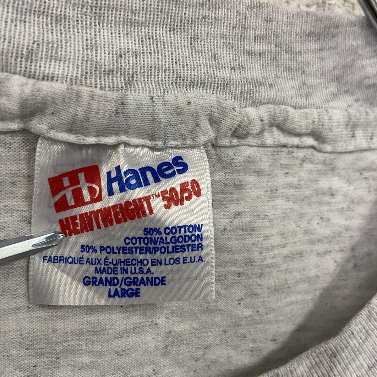 Hanes　ヘインズ　半袖プリントTシャツ　シングルステッチ　霜降りグレー　Lサイズ　古着