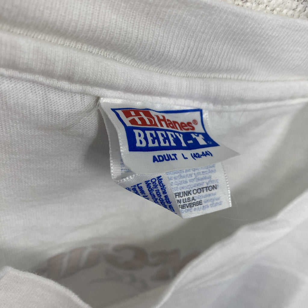 Hanes　ヘインズ　半袖プリントTシャツ　シングルステッチ　ヴィンテージ　白　ホワイト　Lサイズ カットソー メンズ コットン 古着