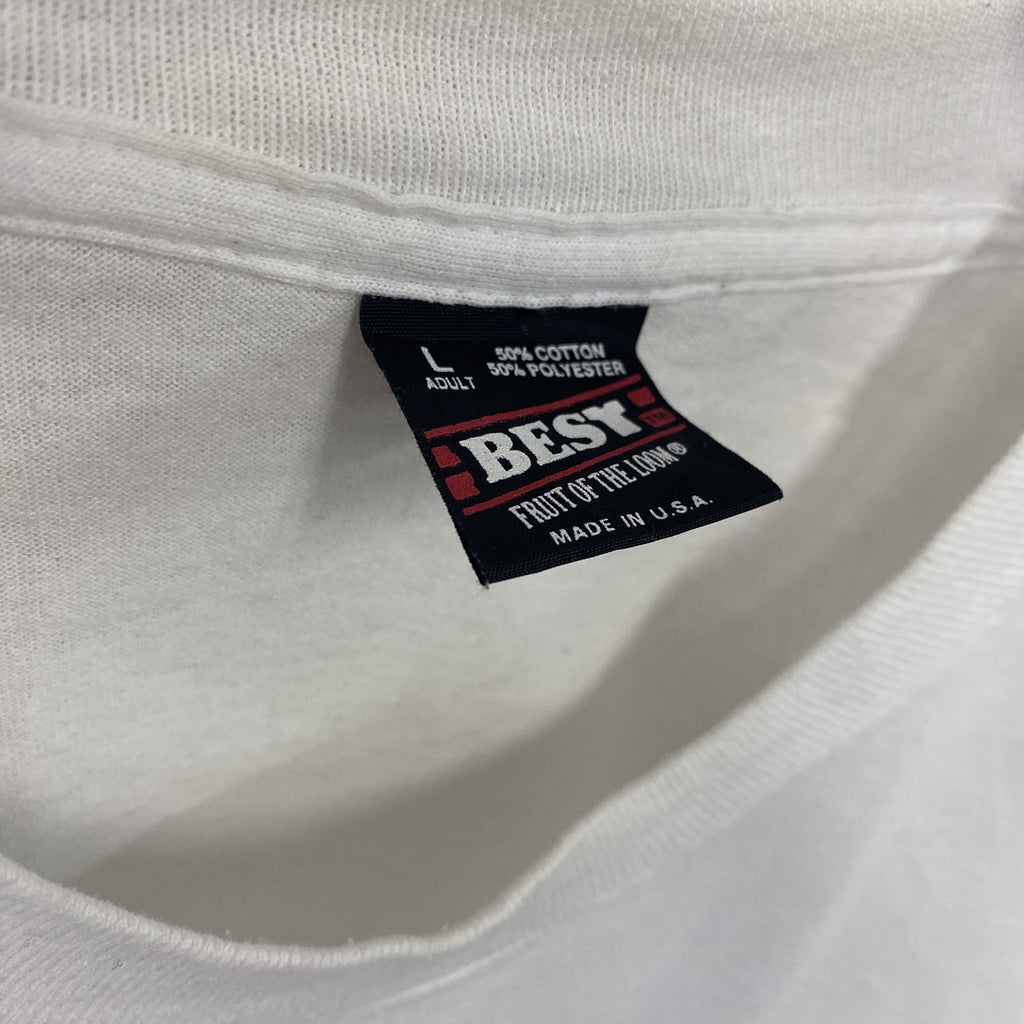 FRUIT OF THE LOOM　フルーツオブザルーム　半袖プリントTシャツ　シングルステッチ　ヴィンテージ　白　ホワイト　Lサイズ カットソー メンズ コットン 古着