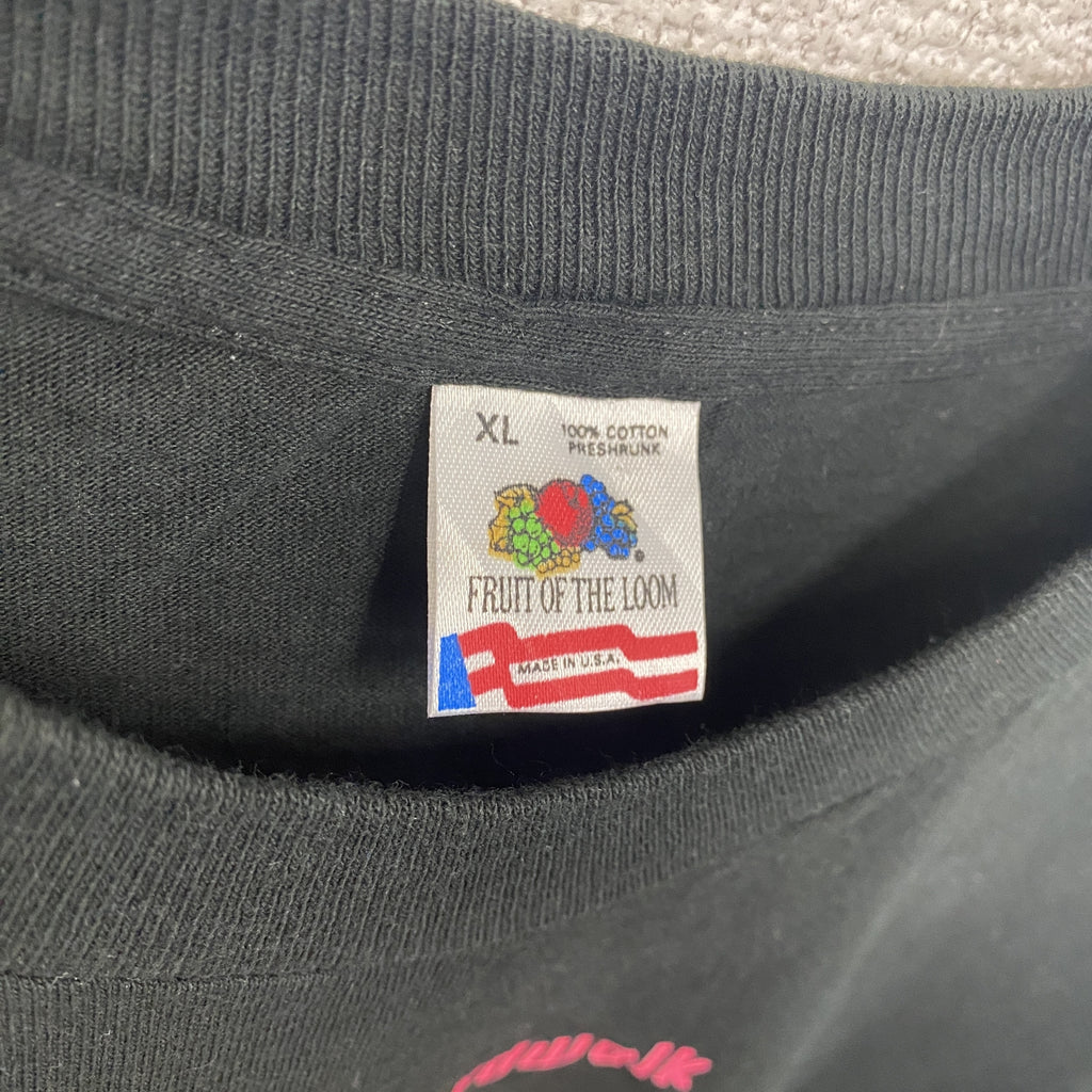 FRUIT OF THE LOOM　フルーツオブザルーム　半袖プリントTシャツ　シングルステッチ　ヴィンテージ　黒　ブラック　XLサイズ　古着