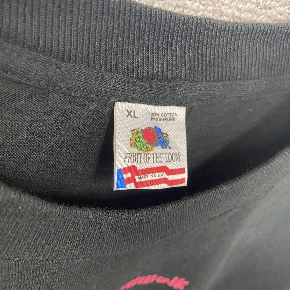 FRUIT OF THE LOOM　フルーツオブザルーム　半袖プリントTシャツ　シングルステッチ　ヴィンテージ　黒　ブラック　XLサイズ　古着