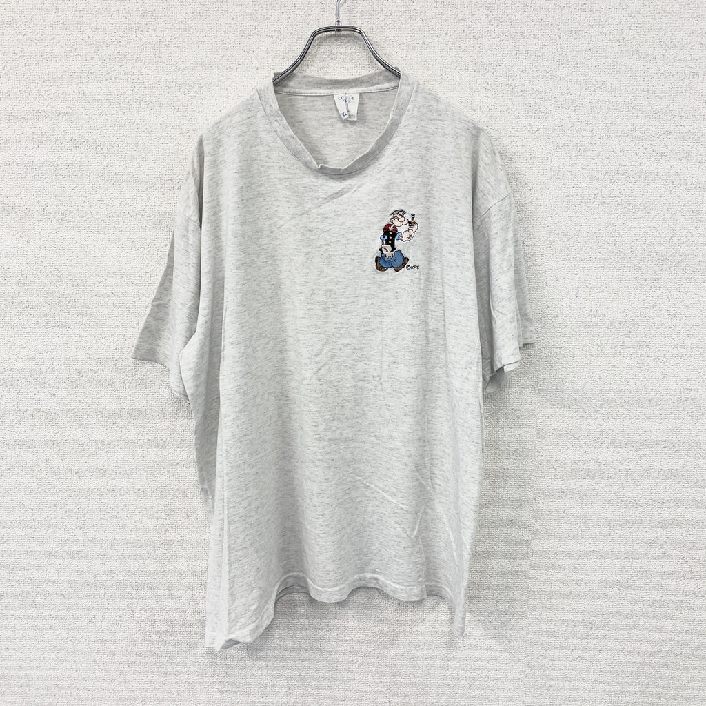 COLLEGE WEAR　カレッジウェア　半袖プリントTシャツ　ポパイ　シングルステッチ　ヴィンテージ　霜降りグレー　XLサイズ　古着