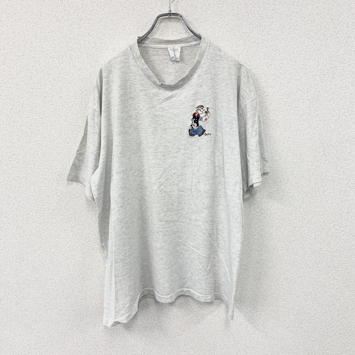 COLLEGE WEAR　カレッジウェア　半袖プリントTシャツ　ポパイ　シングルステッチ　ヴィンテージ　霜降りグレー　XLサイズ　古着