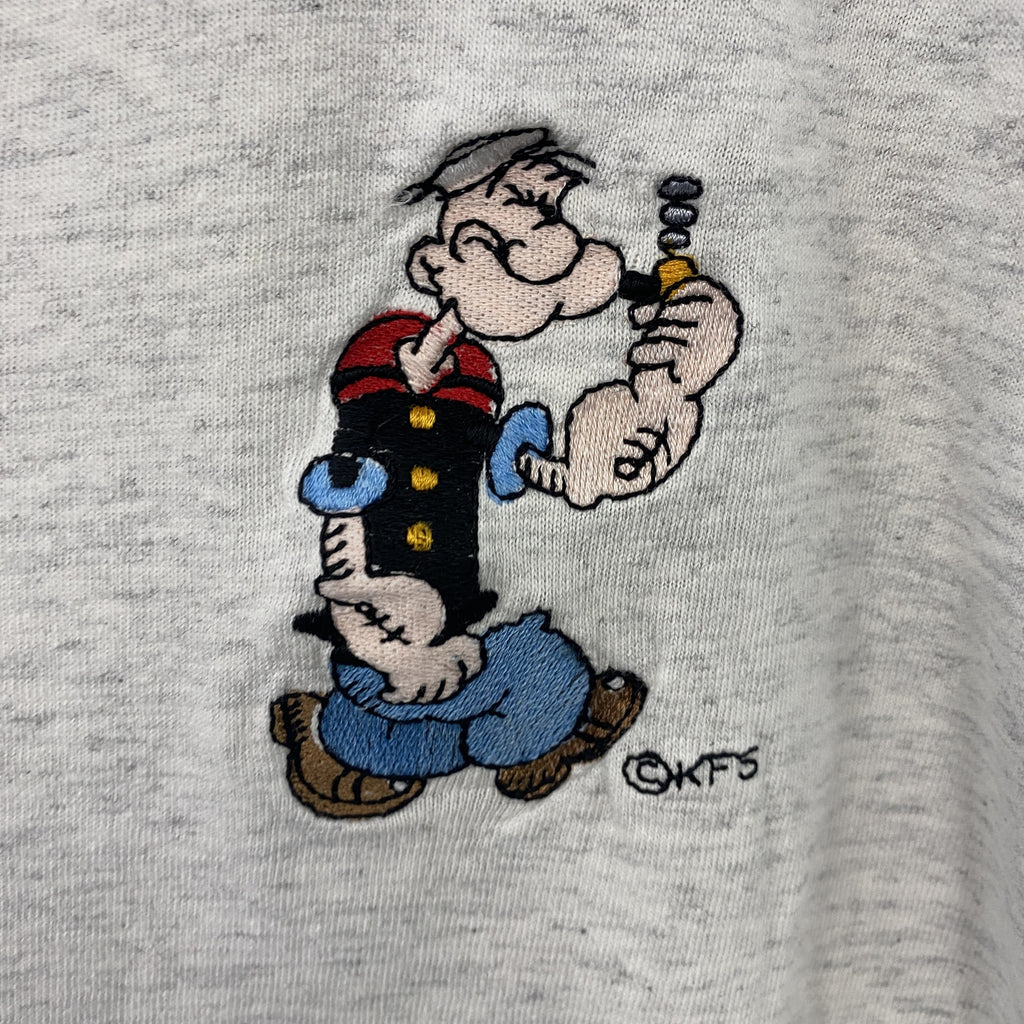 COLLEGE WEAR　カレッジウェア　半袖プリントTシャツ　ポパイ　シングルステッチ　ヴィンテージ　霜降りグレー　XLサイズ　古着