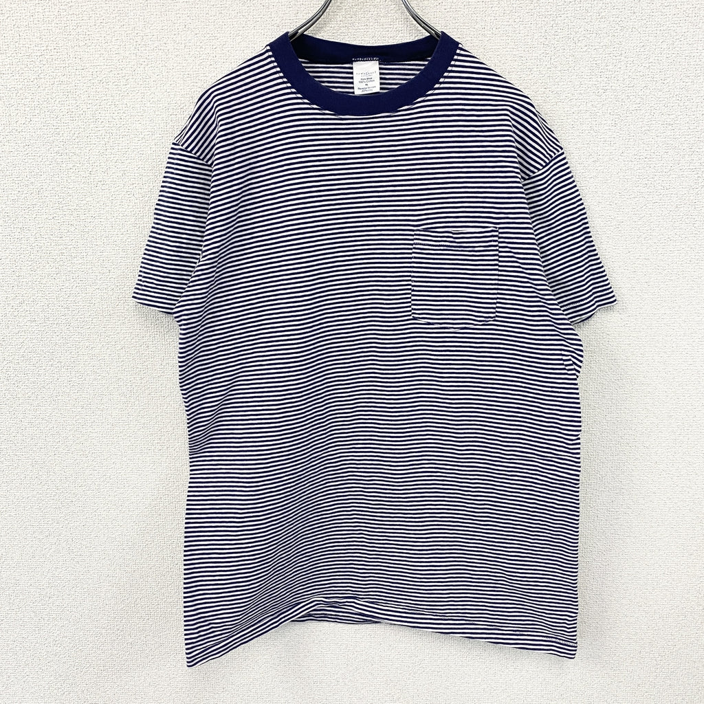 TOWN CRAFT　タウンクラフト　半袖プリントTシャツ　シングルステッチ　ヴィンテージ　ストライプ　紺　白　ネイビー　ホワイト　XLサイズ　古着