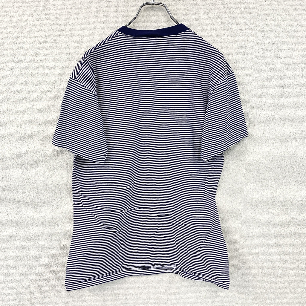 TOWN CRAFT　タウンクラフト　半袖プリントTシャツ　シングルステッチ　ヴィンテージ　ストライプ　紺　白　ネイビー　ホワイト　XLサイズ　古着