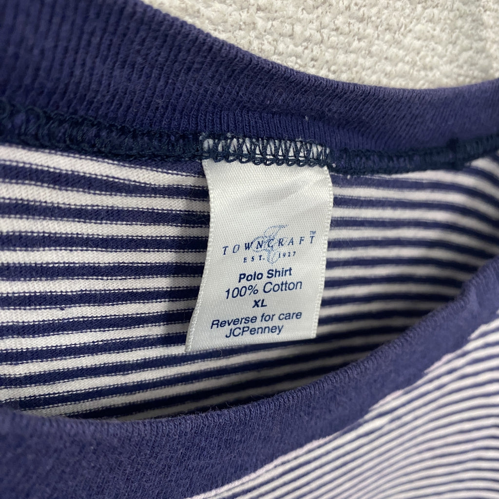 TOWN CRAFT　タウンクラフト　半袖プリントTシャツ　シングルステッチ　ヴィンテージ　ストライプ　紺　白　ネイビー　ホワイト　XLサイズ　古着