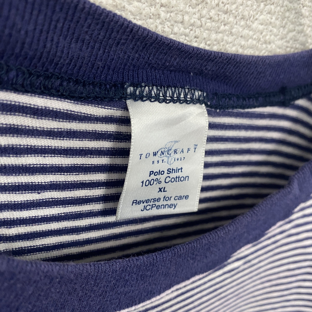 TOWN CRAFT　タウンクラフト　半袖プリントTシャツ　シングルステッチ　ヴィンテージ　ストライプ　紺　白　ネイビー　ホワイト　XLサイズ　古着
